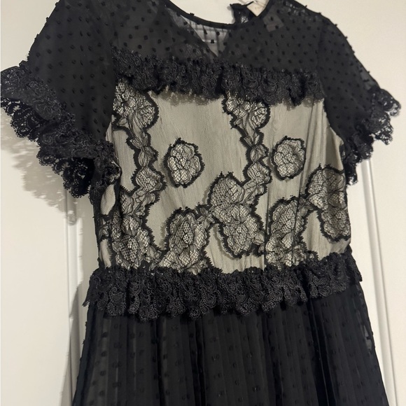Anthropologie Foxiedox Mini Dress Maisie Black Tiered Goth Lace Crochet  Small - Picture 5 of 7